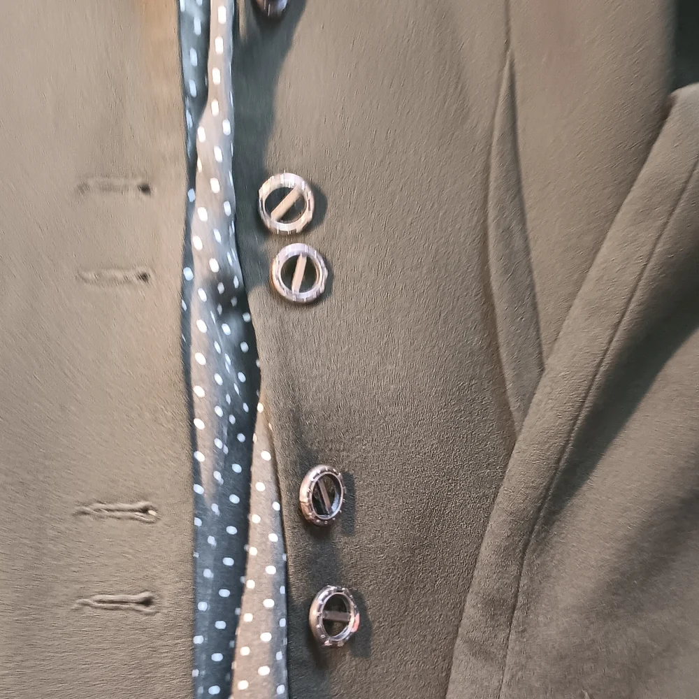 Retro Olive Women's Jacket & Matching Olive Polka Dot Olive Button-Down Shirt - Picture 7 of 8